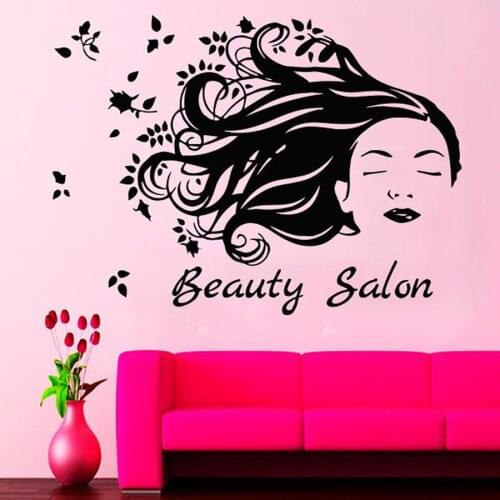 Hair Salon Wall Decal Window Sticker Beauty Salon Art Woman Face Hair Salon Hairstyle Style Wallpaper Barbershop Decor C197