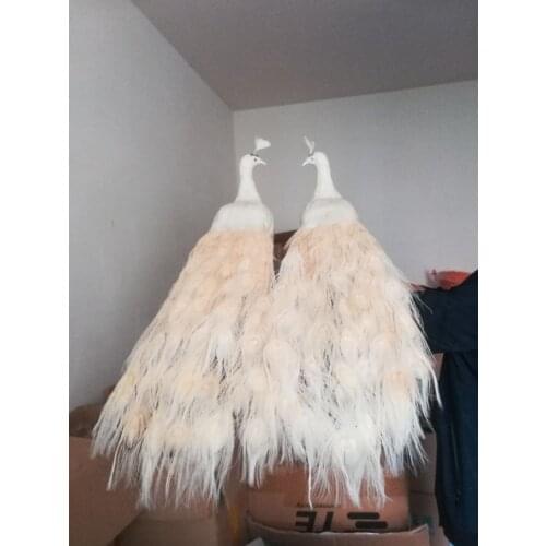 A pair of simulation beautiful peacock models foam& furs white peacock dolls gift about 80cm