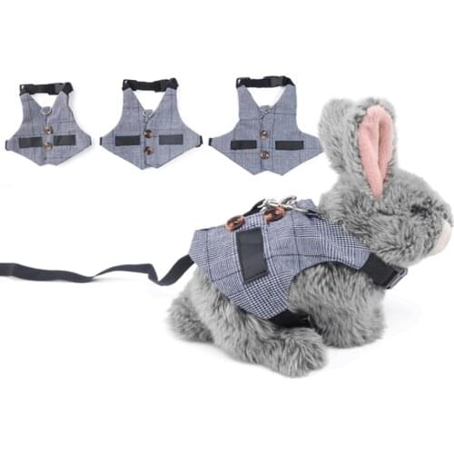 Rabbit Harness, Adjustable Breathable Rabbit Chest Strap Outdoor Pet Vest with Pulling Rope, S/M/L