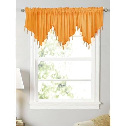 Romantic Sheer Voile Curtain Valance with Beads 130x60cm Small Valance for Kitchen Window Decor Rod Pocket Design