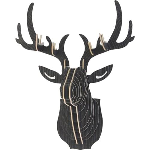 Nordic Wood Crafts DIY Deer Head Europe Characteristic House Decoration Miniature Animal Figurines for Home Decor