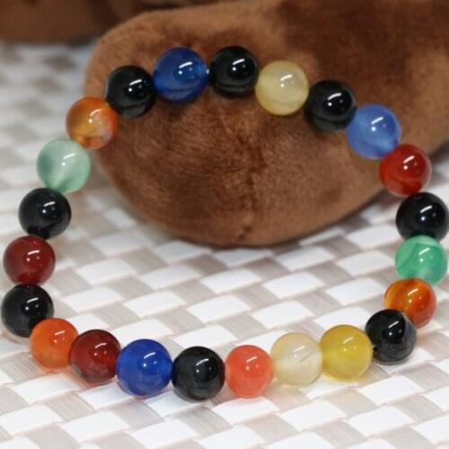 High grade beautiful natural stone agat carnelian onyx multicolor round beads 8mm bracelet for women charms jewels 7.5inch B2025