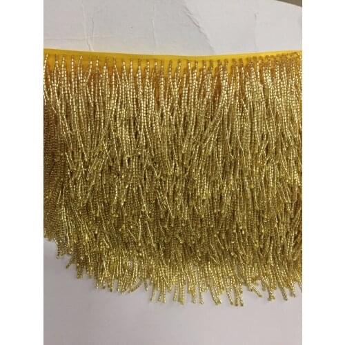 Yy046 # 10 yards gold 5 cm width round beads silk ribbon fringe tassel for wedding dress /garment/decorative