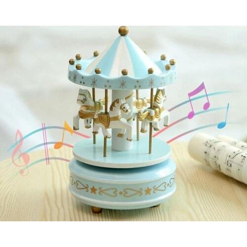 Wind Up Wooden Horse Roundabout Carousel Musical Box Adult Toys 3D Gift Kids Children Birthday Musical Puzzle Wooden C0S6