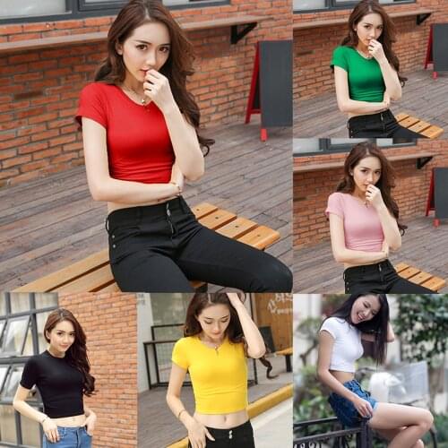 Summer Boutique Womens T-shirt Short-sleeved Pure Cotton T-shirt Small Half High Collar Bottoming Shirt Black
