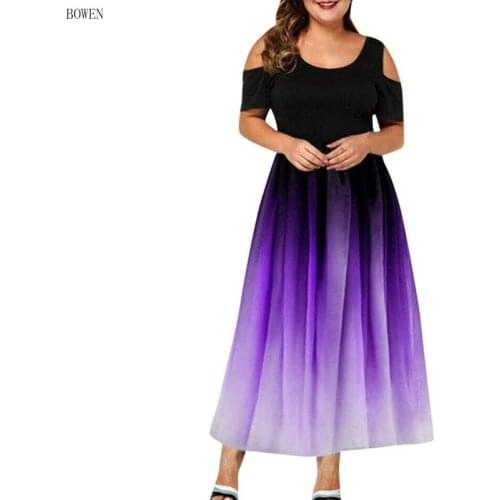Summer Dress Women 2021 Elegant Sexy Off Shoulder Gradient Color Long Party Dress Casual Plus Size Slim Ball Gown Maxi Dresses