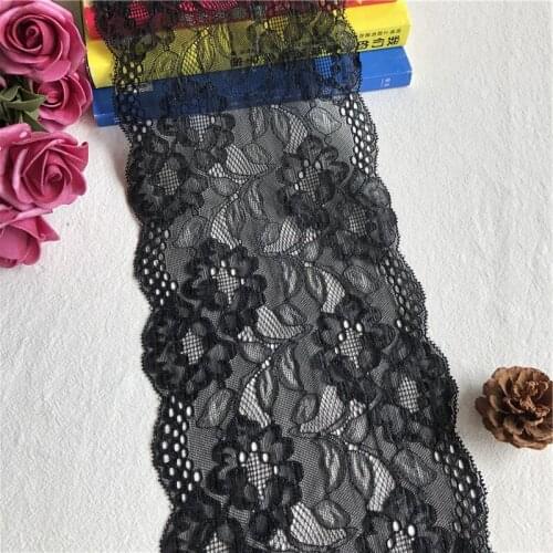 16Cm Trim Lace Fabric Accessories for DIY Sewing Handicraft Curtain Underwear Dress Robes Wide Stretch Mesh Black Elastic E1168