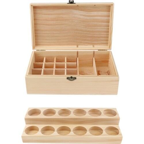 2Pcs Perfume Vials Essential Oil Display Storage Carrying Wood Case Box and Stand Holder Set for Roller Bottle Dropper Bottles