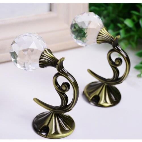 2pcs Crystal Curtain Hooks Tie Back Wall Hook Zinc Alloy Tieback Holders Hat Coat Robe Hanger Accessories Home Decor Gold Silver