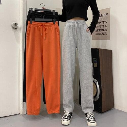 2021 Thin Harem Pants Women Casual Loose Korean Sweatpants Elastic High Waist Fashion Student Sports New Straight Trousers Femme