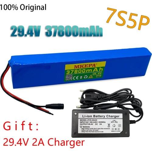 7S5P 29.4V 37.8Ah electric bicycle motor ebike scooter 24 V Li ion battery pack 18650 lithium rechargeable batteries +2a Charger