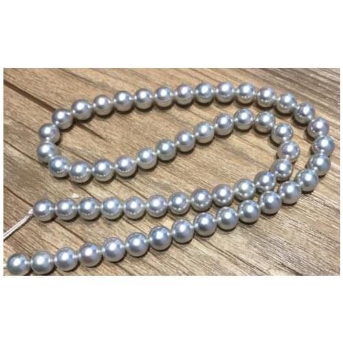 Free shipping gorgeous 8-8.5mm AKoya sea round grey pearl necklace 17.5inch 14
