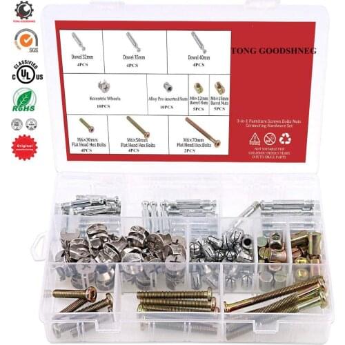 Crib Screws Hex Drive Socket Cap Furniture Barrel Screws Bolt Nuts Assortment Kit for Furniture Cots Beds Crib and Chairs