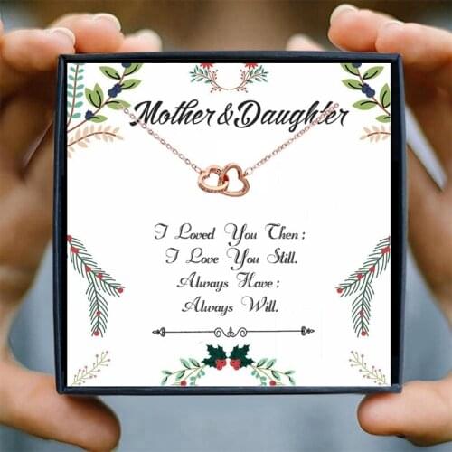 Rose Gold Necklace Gifts for mother and daughter Double heart Circle Necklaces Women Chain Birthday Jewelry Family Christmas