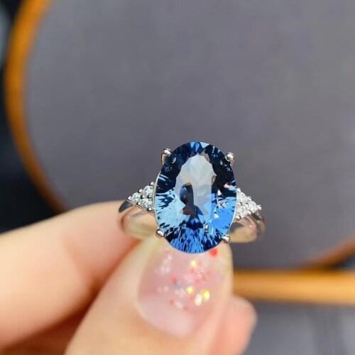 Pure Natural Topaz Ring Deep London Blue for Women Party Big Gemstone 12x16mm Fine jewelry High Quality S925 Silver