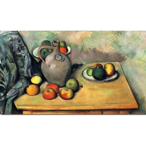 Famous paintings by Paul Cezanne Still life jug and fruit on a table decorative art Handmade High quality