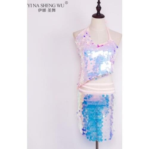 Belly Dance Top Long/Short Belt Hip Scarf Belly Dancing Shinning Women Bellydance Costume Sequin Top Belt Accessories Waistband