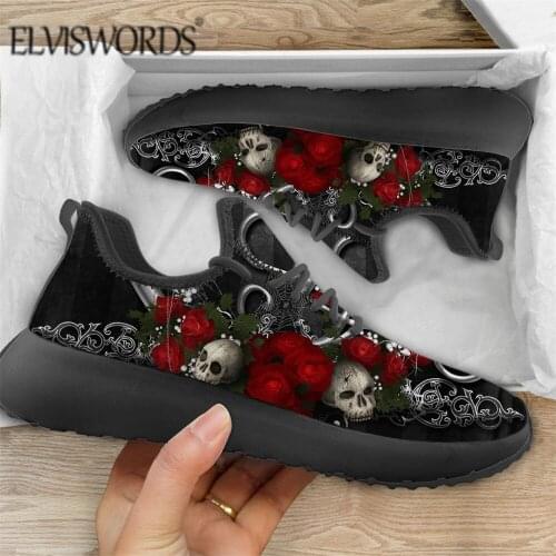ELVISWORDS New Gothic Skull Printed Vulcanize Shoe For Women Cosplay Party Club Sneakers Brand Designer Casual Shoes For Ladies