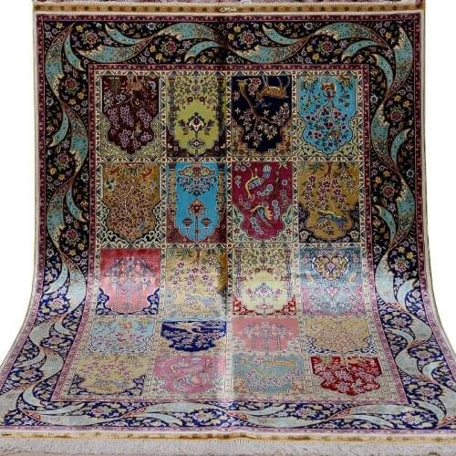 FangCun 4'x6' Seasons Silk Rugs Handmade Carpets Garden Scenes Hand Knotted for living rooms and offices