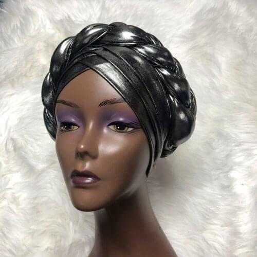 Hot sale BIG auto gele headtie turban shiny African Women Cap For African Hats Nigerian Turban Gele best selling auto gele