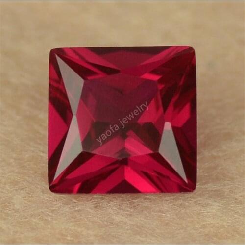 5A Quality 2x2mm~12x12mm Hardness 9 8# Dark Red Rubys Square Shape Princess Cut Loose Synthetic Gems Corundum Stone For Jewelry