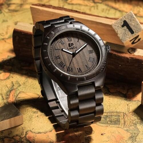 LeeEv Mens Wooden Quartz Wristwatches Luminous Hands Wood Bangle Watch Fashion Gift Watches For Mens Husband Relogio Masculino
