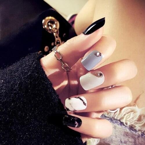 24pcs/set Full Cover False Nail Art Tips Tools Short Nails Diy Manicure Fake Fingernails False Nails With Glue