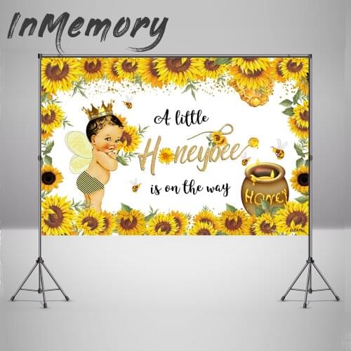 Sunflower Baby shower Gender Reveal Party Banner Backdrops a Little Honey Bee on the way Photography Background Photo Booth