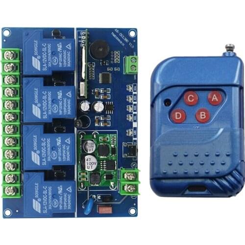 Wide voltage 12V 24V 36V 48V 4CH 30A RF Wireless Remote Control Relay Switch Security System Garage Doors Electric Doors(04K)