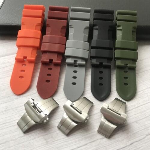 24mm (clasp 22mm) TOP GRADE Waterproof Diving Silicone Rubber Watch band Straps with deployment butterfly buckle for PAM 111