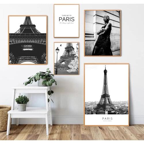 Retro Black White Paris Tower Streetscape World Map Canvas Painting Wall Art Posters Prints Living Room Modern Home Decoration
