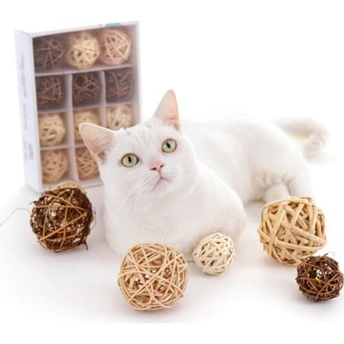 Rattan Wicker Wood Cat Ball Toys Orginal Weaved Pet Ball Cat Resistant Bite Tease Toys Pet Playing Toys Cat Accessories for Fun