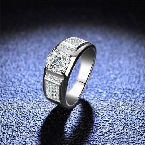 Silver Diamond Test Past 1 Carat Excellent Cut D Color High Quality Moissanite Ring Men Silver 925 Wedding Jewelry Female Gift