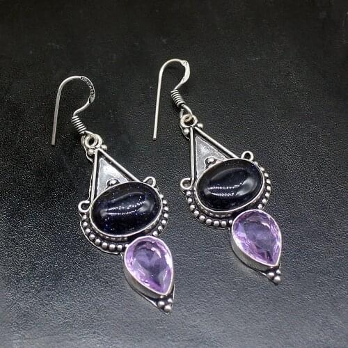 Gemstonefactory Big Promotion 925 Silver Black Sun Sitara Amethyst Royal Women Ladies Gifts Dangle Drop Earrings 20212413