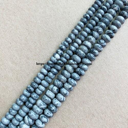 2lots more 10% off ! Natural Stone Smooth Rondelle Map Jasper 7" Loose Beads 4X6 5X8mm Pick Size For Jewelry Making DIY