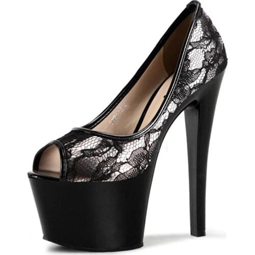 Hot selling China open cloth pattern fish mouth 17 cm high heels shoes fashion wedding party