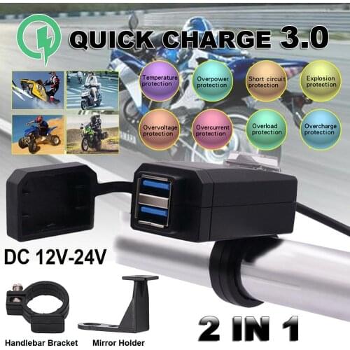 Universal QC3.0 USB Motorcycle Charger Waterproof Dual USB Quick Change 12V Power Supply Adapter for iphone Samsung Huawei