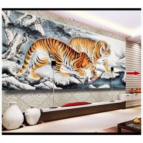 High end Custom 3d photo wallpaper 3d wall murals wallpaper Double Tigers map fresco living room TV backdrop wall room decor