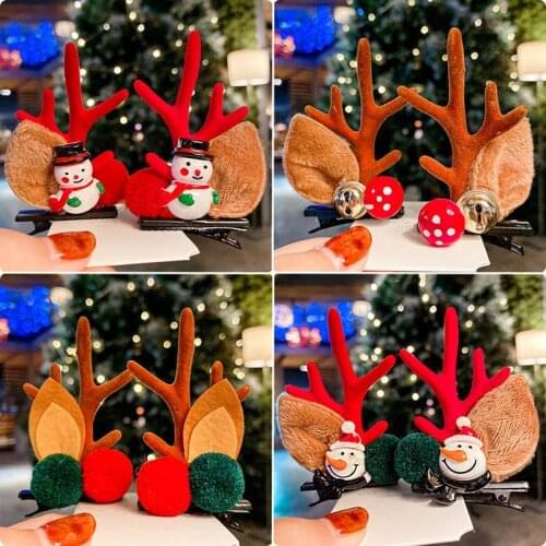 1pair Christmas gift Christmas hair clips hairpin lovely reindeer Santa Claus Snowman antler hairpin Festival Party accessories