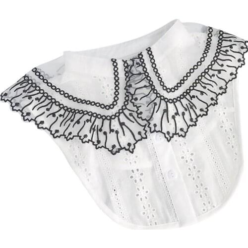 Women Elegant Crochet Hollow Out Floral Lace False Fake Collar Button Down Lapel Detachable Half Shirt Blouse Dickey