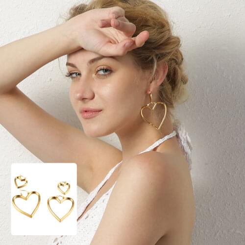 Double Heart Drop Earrings for Women Multiple Dangle Earings Trendy Jewelry