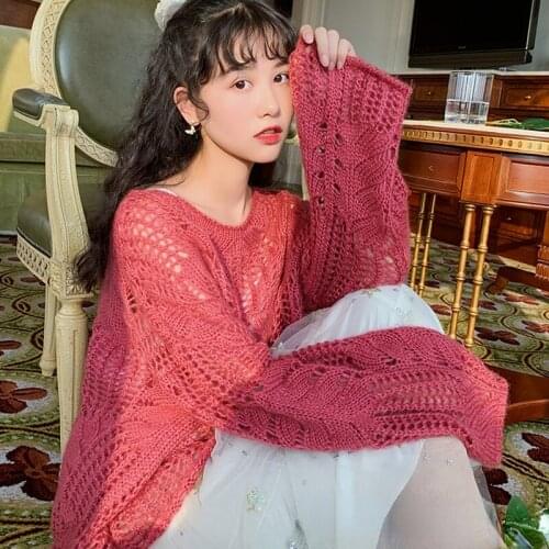 Early New Fall Hollow Out Sweater Woman Long Sleeve Casual Loose All Match Knitted Pullovers Simple O-neck Soft Sueter Mujer