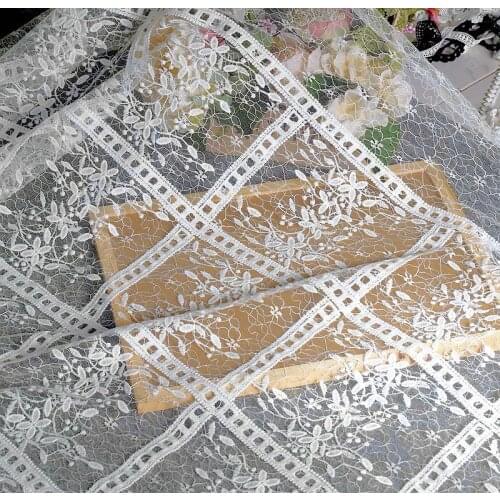 White embroidered lace fabric wedding dress fabric curtains dessert table table cloth mesh wedding lace