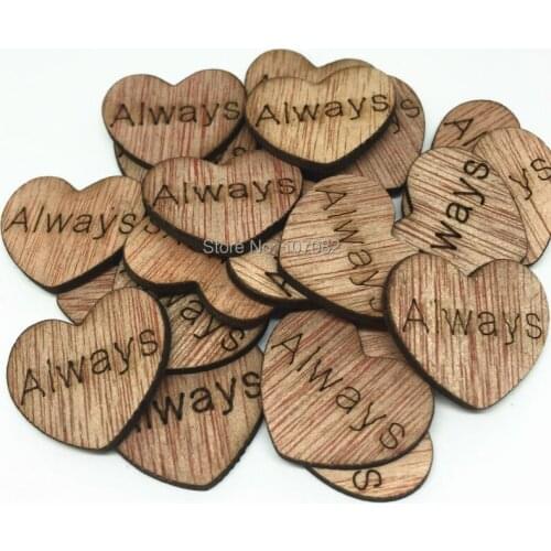 100pcs 25mm "Always" Wood Heart Embellishments Wedding Confetti Crafts Toppers Chips Cardmaking Scrapbooking