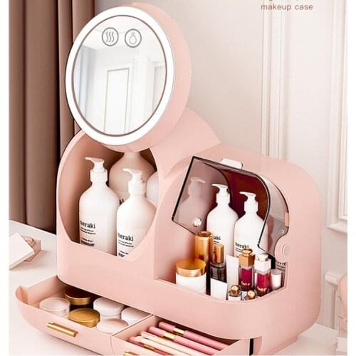 2021 New Cosmetic Storage Box LED light Internal Fan Makeup Box Household Drawer Type Skin Care Product Storage Organizer Box