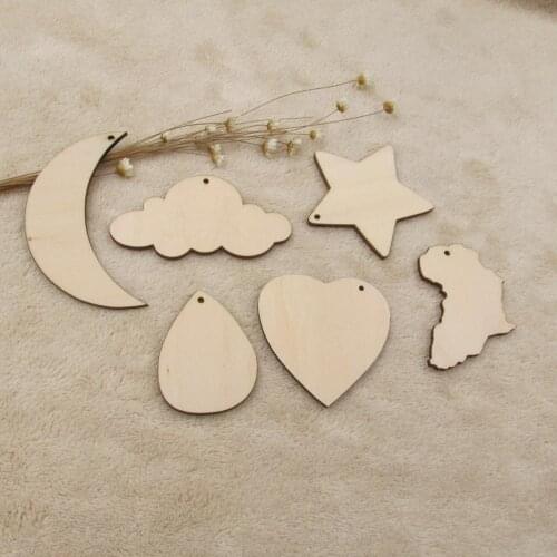 3mm thick Unfinished Blank Wood DIY Crafts Moons Star Cloud Raindrop Heart Wooden Shap Cutout For Kids Room Bed Wall Hanging