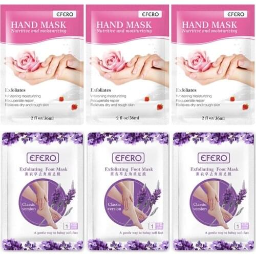 3Pack Anti Rough Dry Skin Care Whitening Hand Mask Spa Hand Gloves+3Pack Foot Peeling Masks Exfoliating Dead Skin Removal