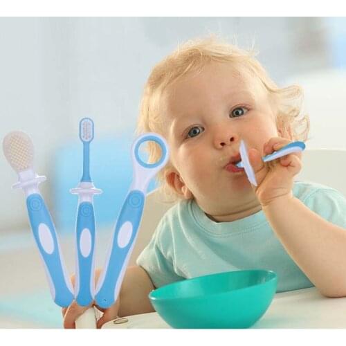 3 pcs/set Child training toothbrush combination set infant soft teeth brush care silicone gum pink blue baby Toothbrush
