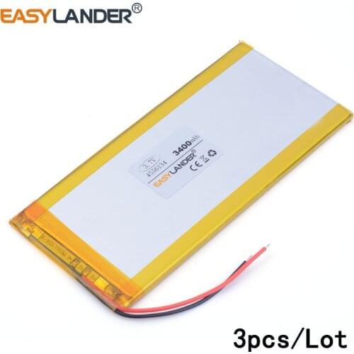 3pcs /Lot 4556134 3.7v 3400mah lithium Li ion polymer rechargeable battery For DIY Power mobile Power bank e-book