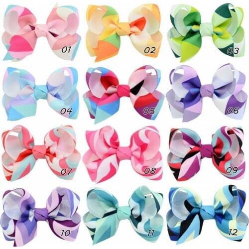 A-style 100pcs/lot 3.5" Print Ribbon Hair Bows Girls Ribbon Bow With Clips 12Colors For Girls Hair Accessories